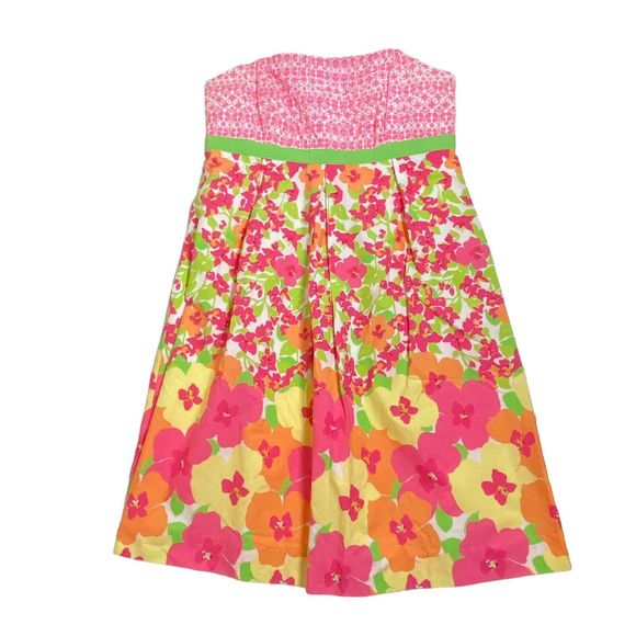 LILLY PULITZER Womens Strapless Floral Midi dress Multicolor‎ Sz 8 Casual - Picture 1 of 14